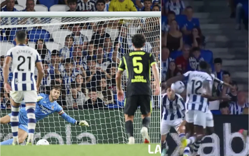 Remiro cuestiona el penal pitado en Champions: "Para mí, no es"
