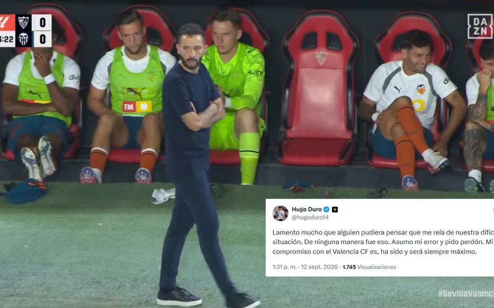Hugo Duro pide disculpas por sus risas en el banquillo junto a Dani Raba
